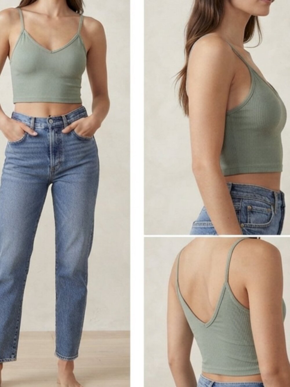 Kortni Jeane Sage Green Ribbed Crop Camisole Bralette NWT Size XS